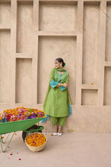 Green and turquoise mangalgiri cotton kurta set - Sohni
