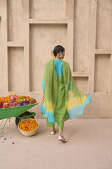 Green and turquoise mangalgiri cotton kurta set - Sohni