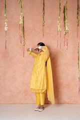 Chanderi floral jaal kurta set with layered hemline - Sohni