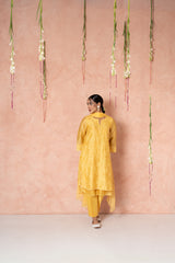 Chanderi floral jaal kurta set with layered hemline - Sohni