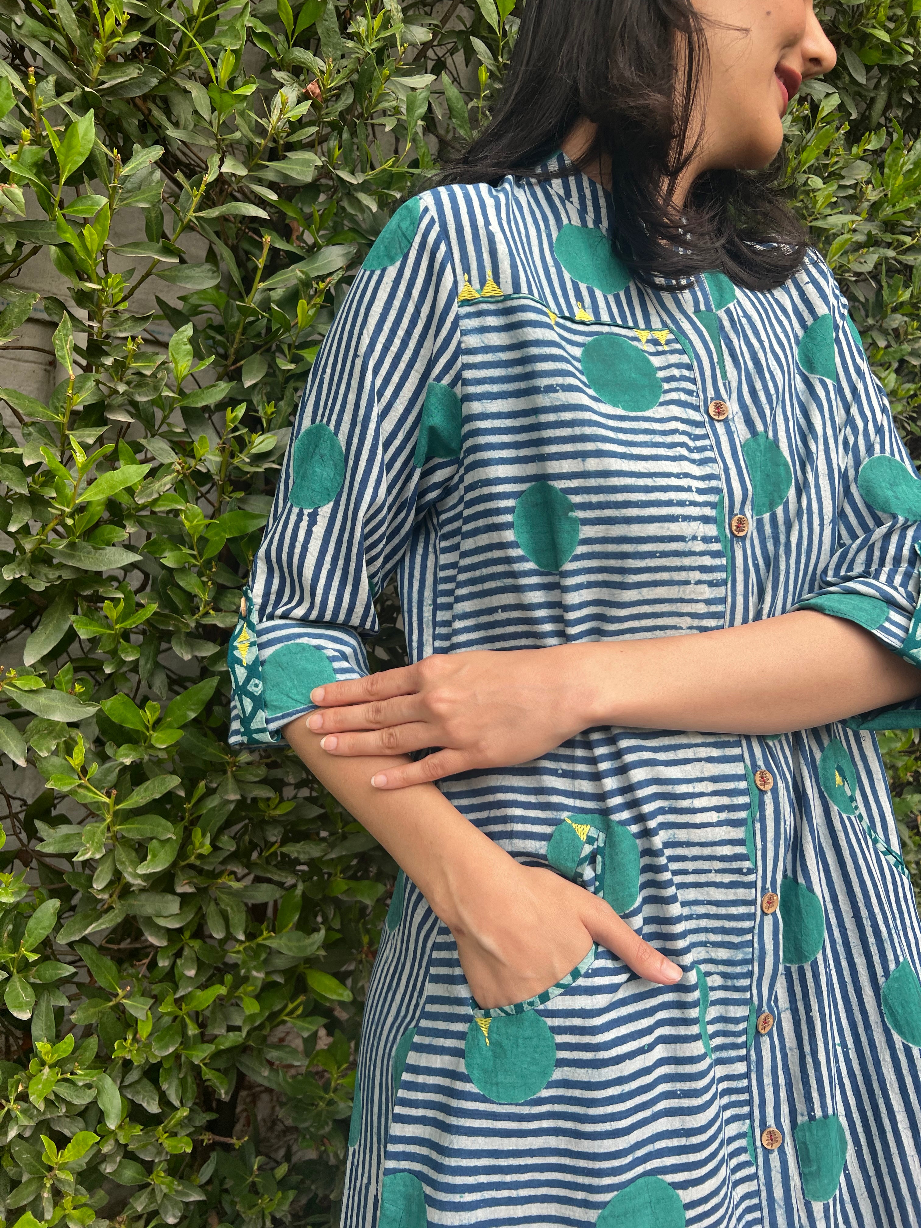 Indigo stripes and dots shir dress - Sohni