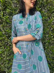 Indigo stripes and dots shir dress - Sohni