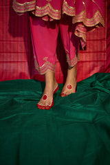 Mithai pink gota booti anarkali with salwar and zari cutwork scalloped dupatta - Sohni