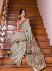 Sage green sequin embroidered saree and blouse set - Sohni