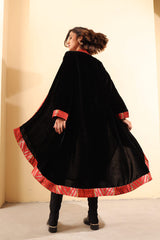 Black velvet cape with brocade and mashru embroidered placket - Sohni