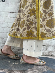 Cream urmul cotton palazzos with lazy Daisy embroidery - Sohni