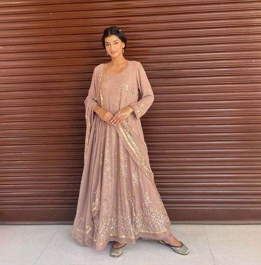 Taupe pink mukaish anarkali - Sohni