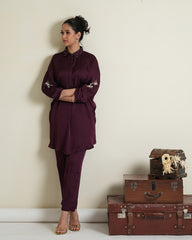 Falsa silk organza dolman sleeved co ord set with pearls and dabka work