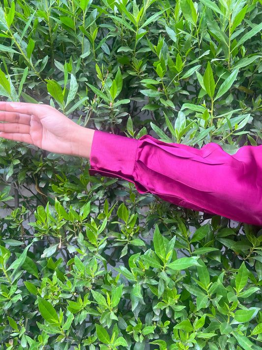 Plum modal silk tunic with tucked pleats yoke - Sohni