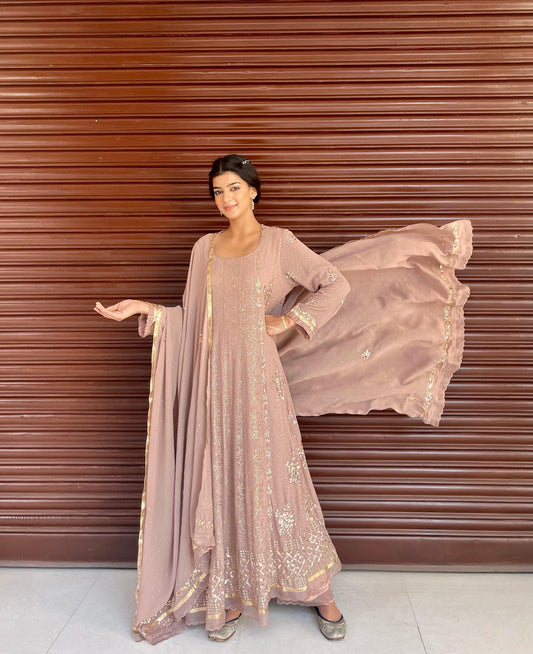 Taupe pink mukaish anarkali - Sohni