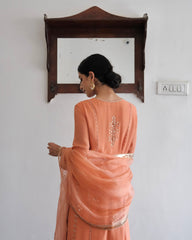 Peach gota patti kurta pants set with organza dupatta