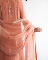 Peach gota patti kurta pants set with organza dupatta