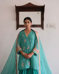 Firoza blue gota patti angrakha with garara and organza dupatta
