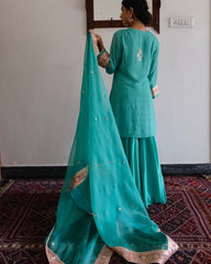 Firoza blue gota patti angrakha with garara and organza dupatta