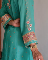 Firoza blue gota patti angrakha with garara and organza dupatta