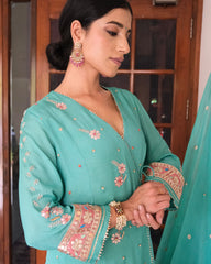 Firoza blue gota patti angrakha with garara and organza dupatta