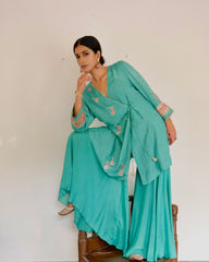 Firoza blue gota patti angrakha with garara and organza dupatta