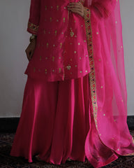 Rani pink gota patti angrakha with garara and organza dupatta