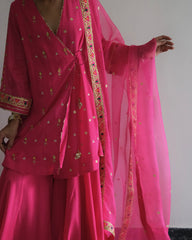 Rani pink gota patti angrakha with garara and organza dupatta