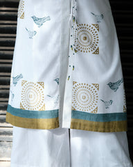 White Block Print Overlap Kurta