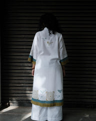 White Block Print Overlap Kurta