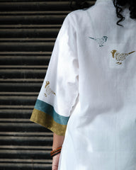 White Block Print Overlap Kurta