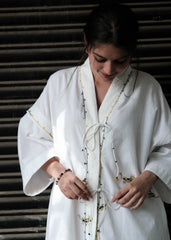 White Kimono Dress with Cats Embroidery