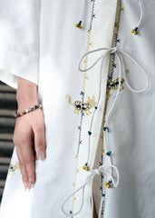 White Kimono Dress with Cats Embroidery