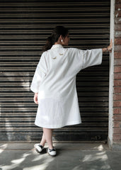 White Kimono Dress with Cats Embroidery
