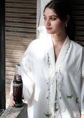 White Kimono Dress with Cats Embroidery