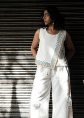 White Linen Block Print Sleeveless Co-ord Set