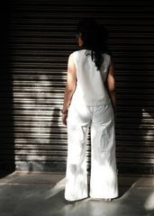White Linen Block Print Sleeveless Co-ord Set