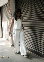 White Linen Block Print Sleeveless Co-ord Set