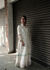 Cream Block Print Maxi Dress