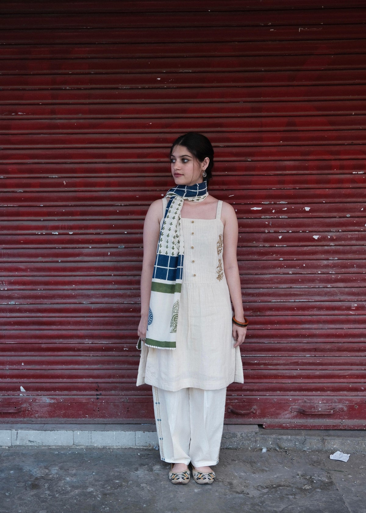 Cream Kala Cotton Lace Strap Kurta