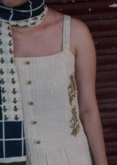 Cream Kala Cotton Lace Strap Kurta