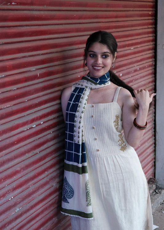 Cream Kala Cotton Lace Strap Kurta