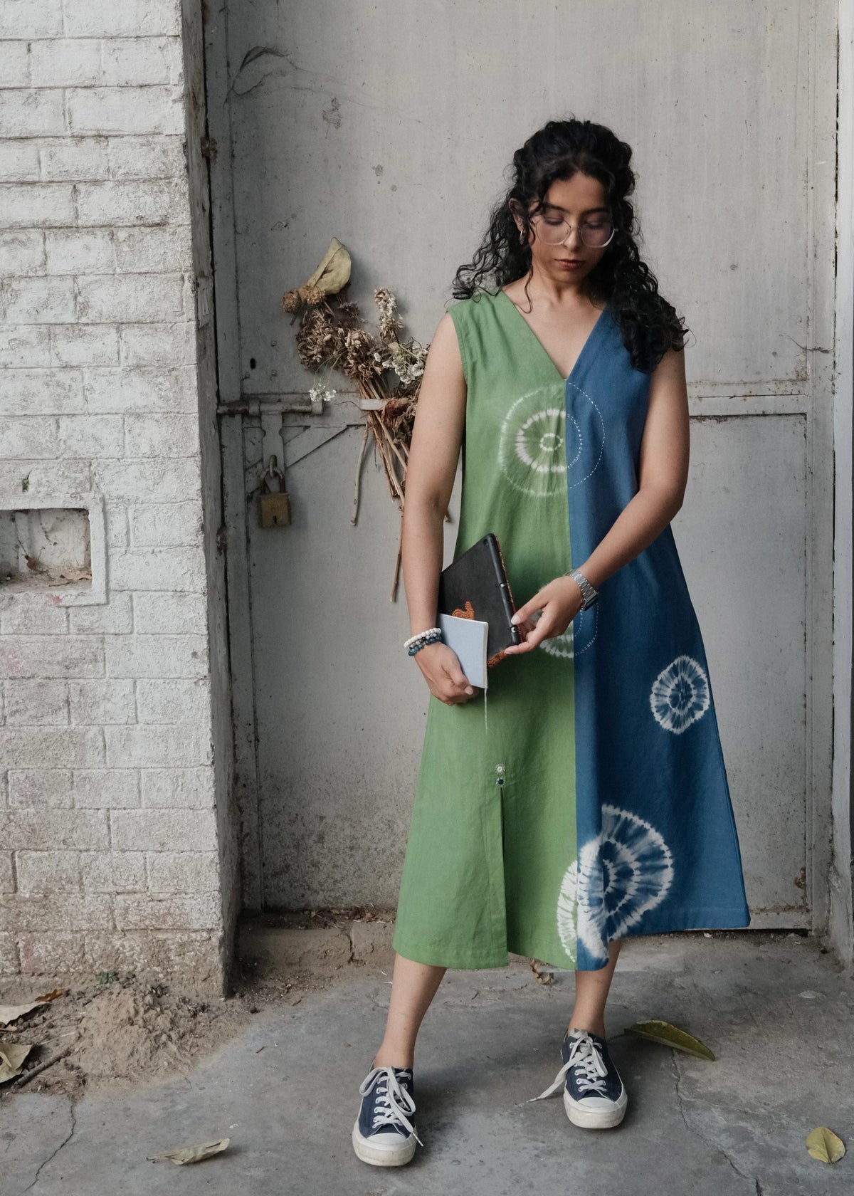 Blue Green Shibori Midi Dress