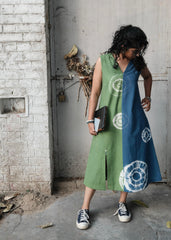 Blue Green Shibori Midi Dress
