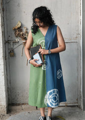 Blue Green Shibori Midi Dress