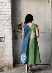 Blue Green Shibori Midi Dress