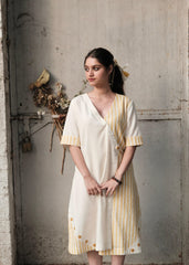 Cream & Yellow Stripe Overlap Kurta Dress