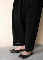 Black dobby cotton salwar with insert lace edging and scallops