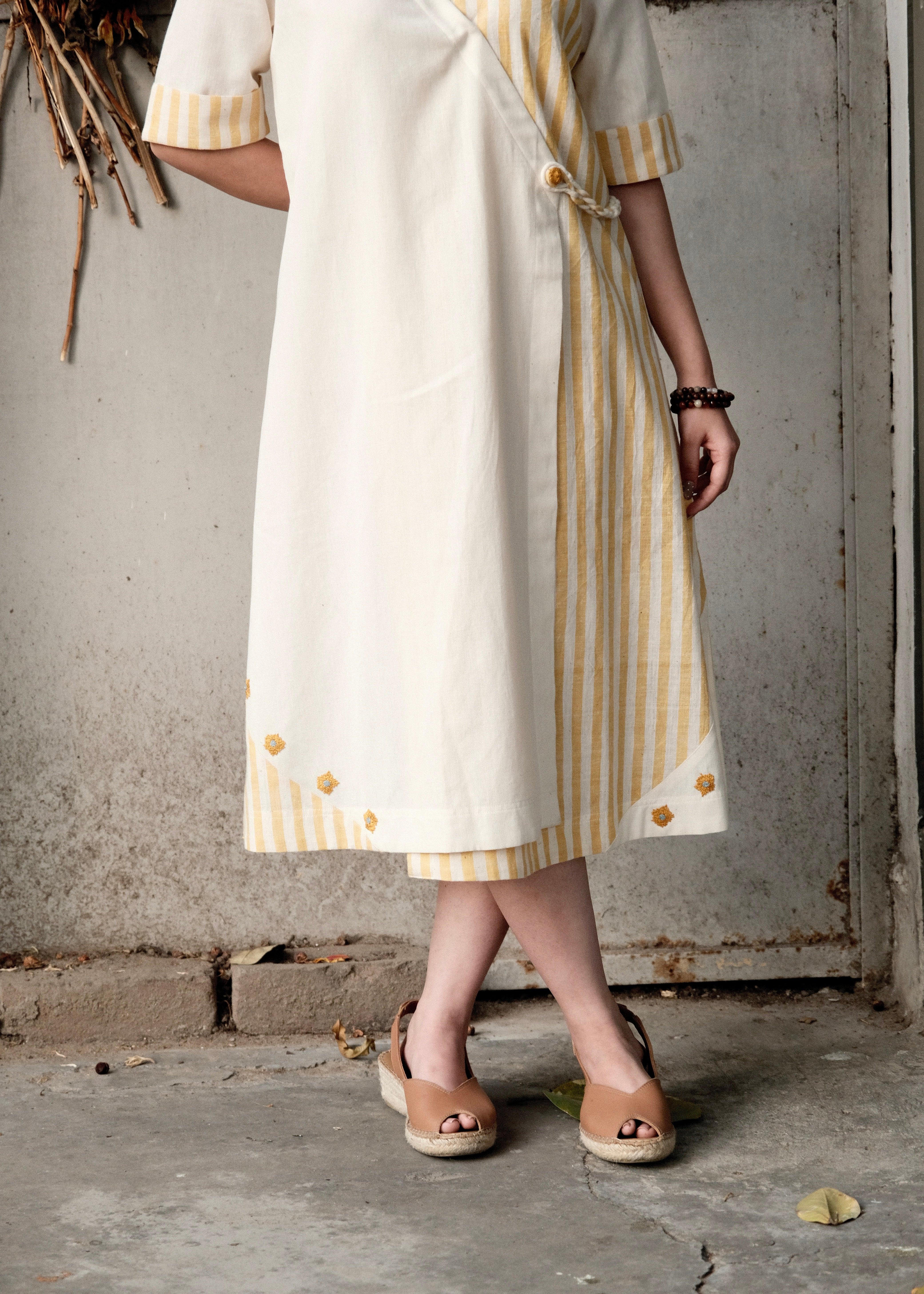 cream and yellow dress Kia Dress 10 / Yellow Cream