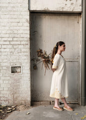Cream & Yellow Stripe Overlap Kurta Dress