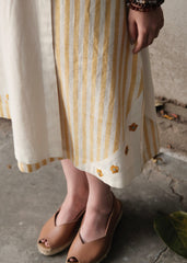 Cream & Yellow Stripe Overlap Kurta Dress
