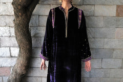 Purple gota flowers kalidaar velvet kurta and silk pants with organza dupatta