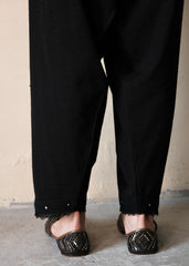 Black dobby cotton salwar with lace and embroidery