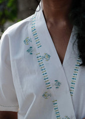 White Urmul Kimono Top with Fish Embroidery