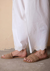 White Urmul Handloom Cotton Salwar with Scallops and Dori Embroidery